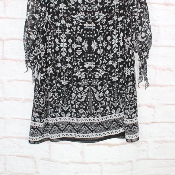 NEW Max Studio Black 100% Polyester Floral Cold Shoulder Sleeves Dress Size M - Picture 10 of 11